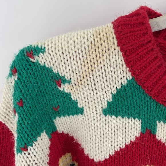Vintage Radishes & Roses acrylic snowman Christmas tree knit crewneck sweater S - Picture 3 of 7